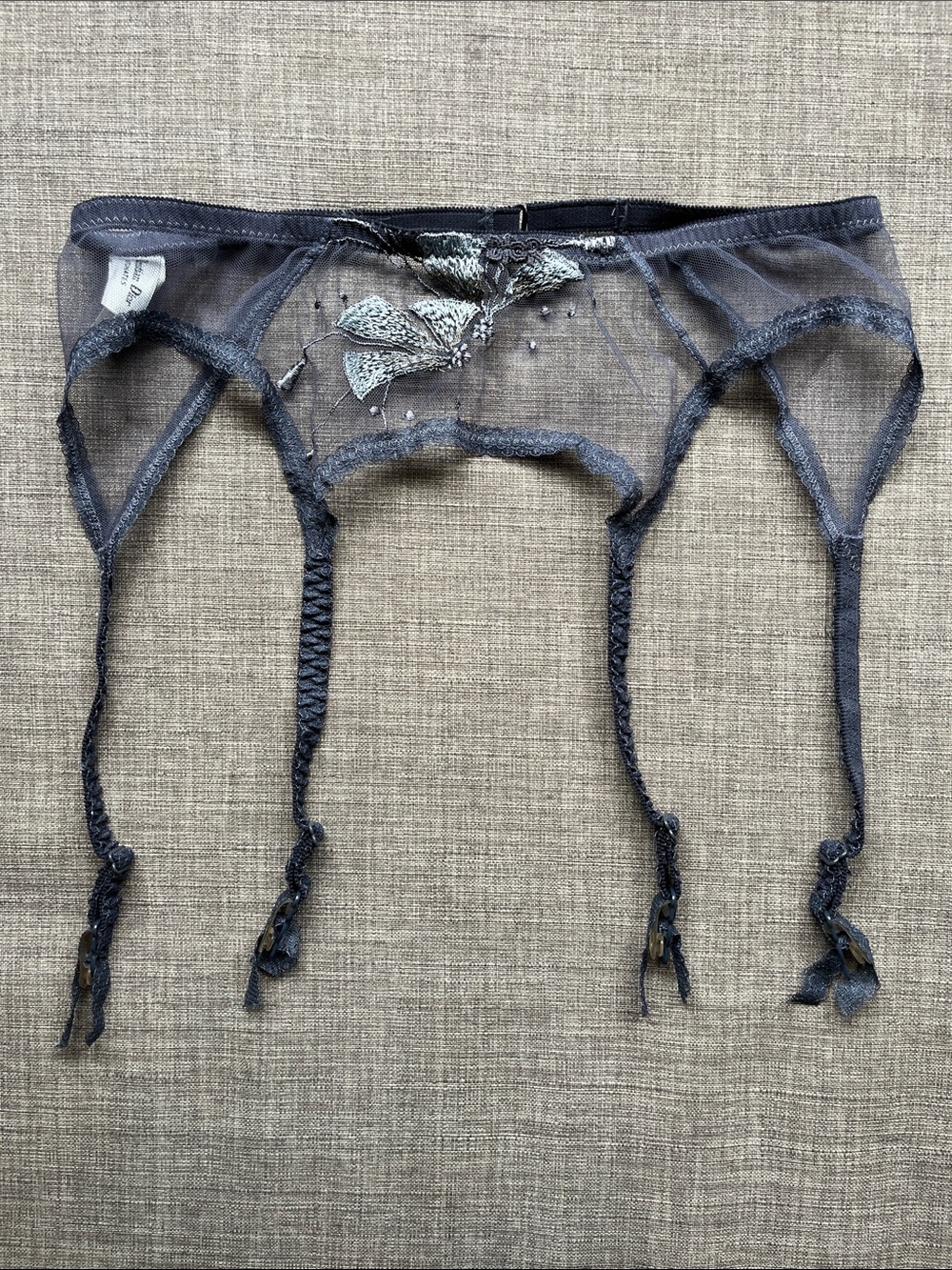 Vintage Christian Dior Intimates Luxury Sheer Embroidered Garter Belt S